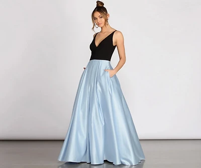 Lila Deep V Satin Ball Gown