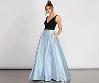 Lila Deep V Satin Ball Gown