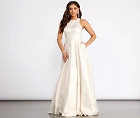 Gisella Brocade High Neck Ball Gown