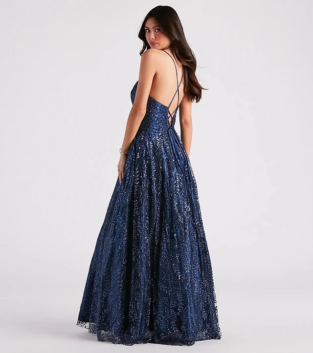 Windsor Arleth Glitter Mesh Lace-Up Ball Gown at Hamilton Place in