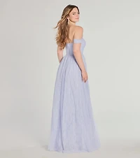 Raelynn Off-The-Shoulder A-Line Lace Ball Gown
