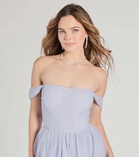 Raelynn Off-The-Shoulder A-Line Lace Ball Gown