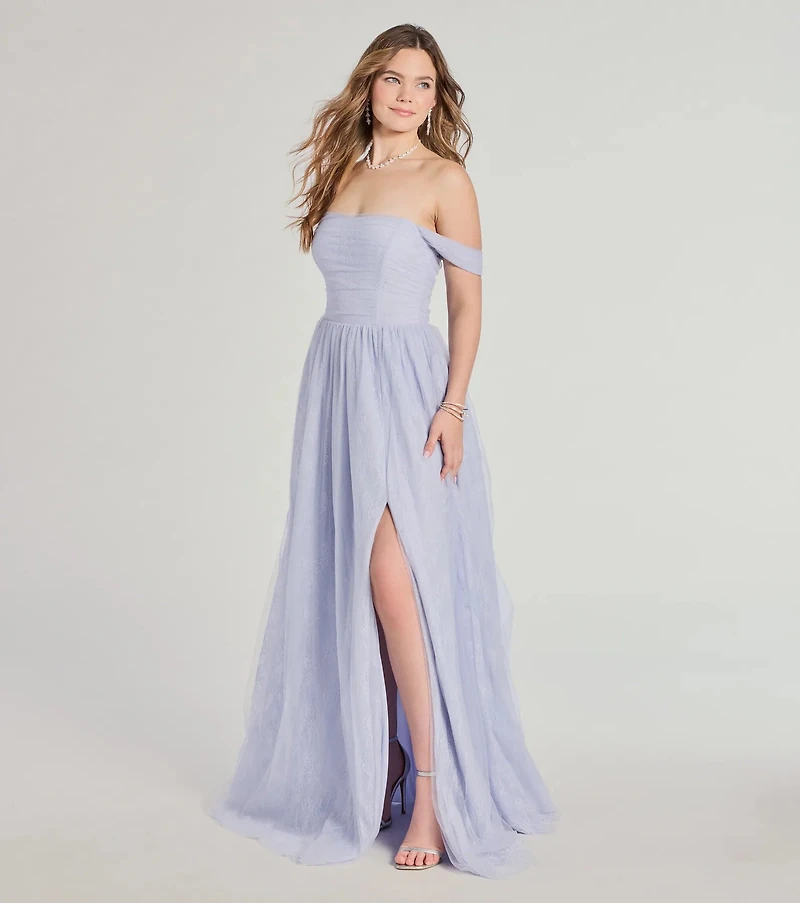 Raelynn Off-The-Shoulder A-Line Lace Ball Gown