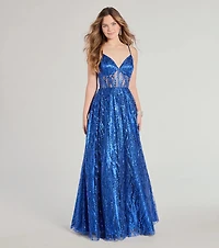 Janet Bustier Lace-Up Glitter A-Line Ball Gown