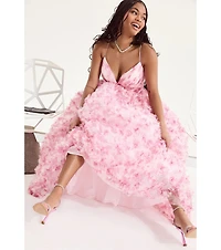 Caitlyn Lace-Up Rose Floral A-Line Formal Dress