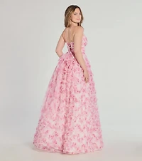 Caitlyn Lace-Up Rose Floral A-Line Formal Dress