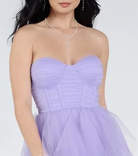 Lindsey Bustier A-Line Ruffle Tulle Ball Gown