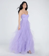 Lindsey Bustier A-Line Ruffle Tulle Ball Gown