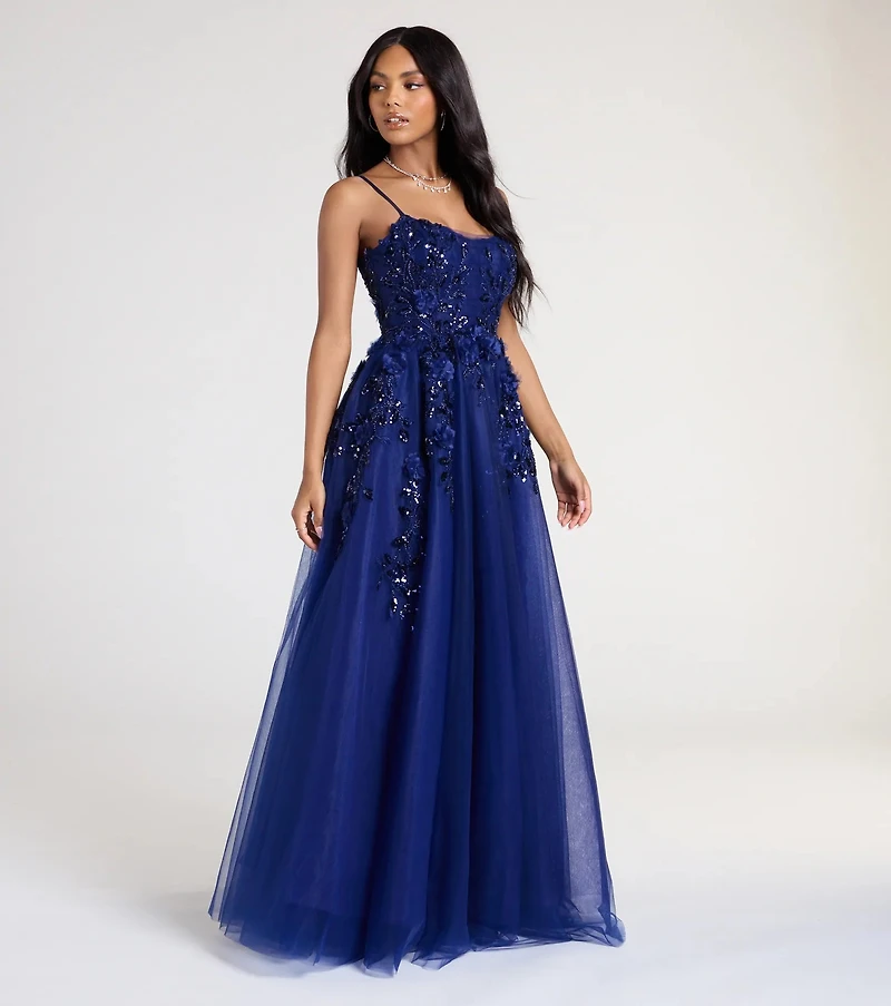 Lula A-Line Sequin Floral Tulle Ball Gown