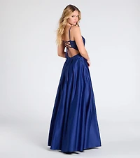 Myra Lace-Up Floral Embroidered A-Line Ball Gown