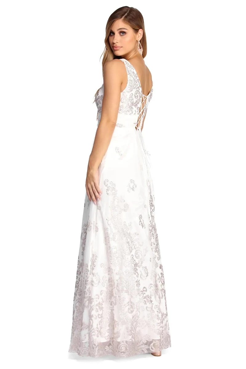 Sadie Lace Up Glitter Ball Gown