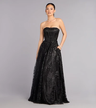 Summer Satin Glitter Corset Ball Gown