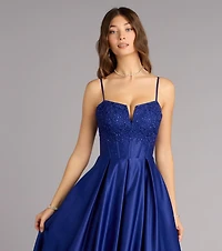 Annalise Floral Embroidered Satin Gown