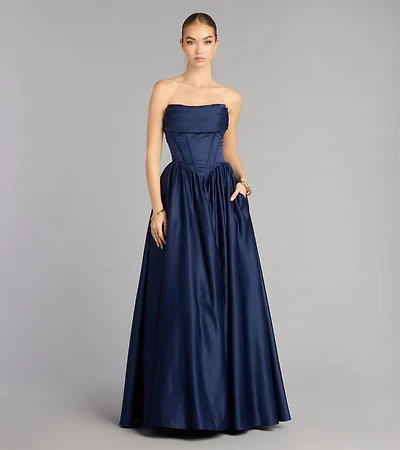 Ivana Satin Ball Gown With Pockets