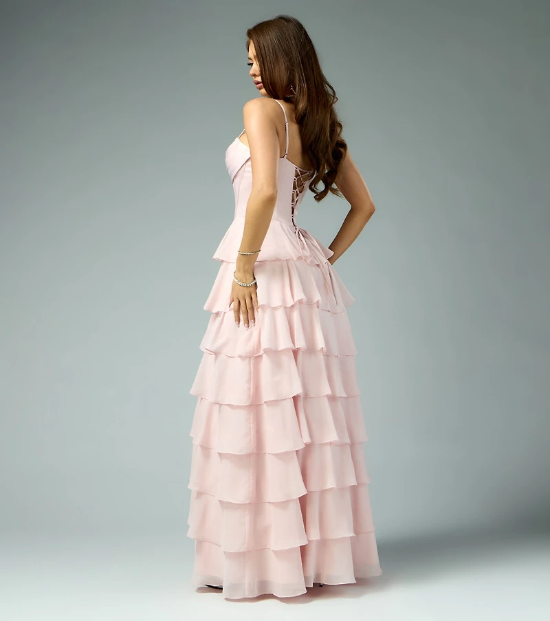 Lilliana Chiffon Ruffle A-Line Gown