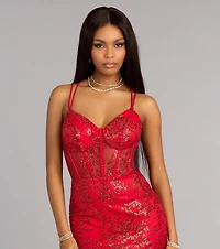 Amal Bustier Lace-Up Mermaid Glitter Sequin Gown