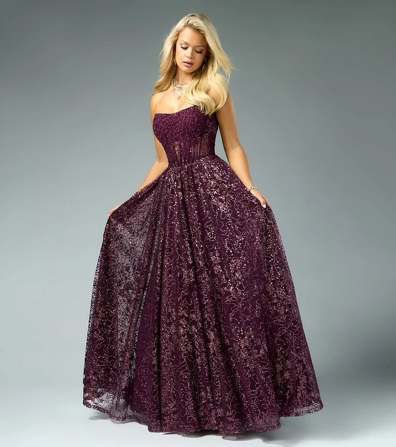Aria Glitter Sequin Tulle Lace-Up Ball Gown