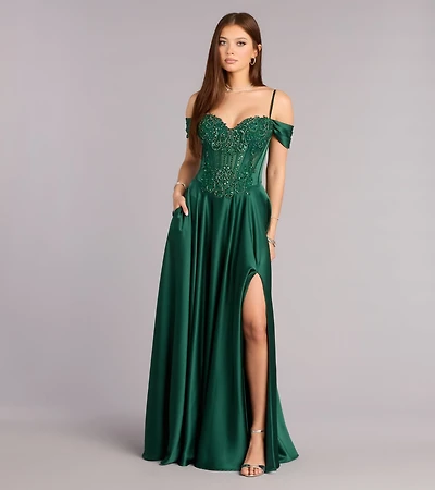 Ava Satin Cold Shoulder A-Line Ball Gown