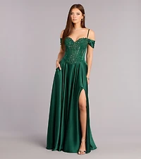 Ava Satin Cold Shoulder A-Line Ball Gown