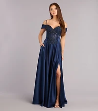 Ava Satin Cold Shoulder A-Line Ball Gown