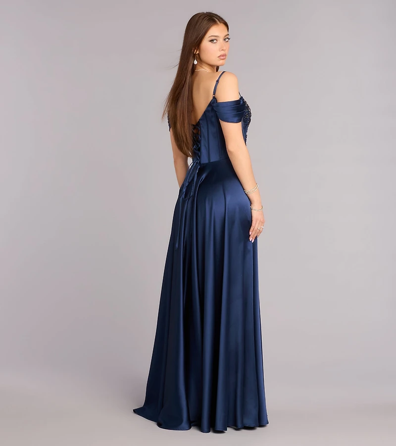 Ava Satin Cold Shoulder A-Line Ball Gown
