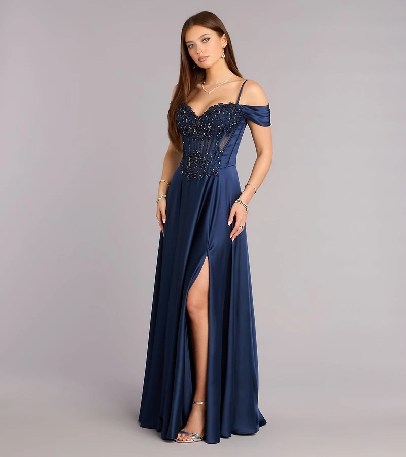 Ava Satin Cold Shoulder A-Line Ball Gown