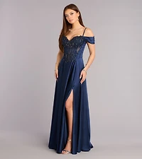 Ava Satin Cold Shoulder A-Line Ball Gown