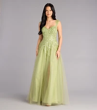 Ashley Applique Lace-Up Tulle Ball Gown