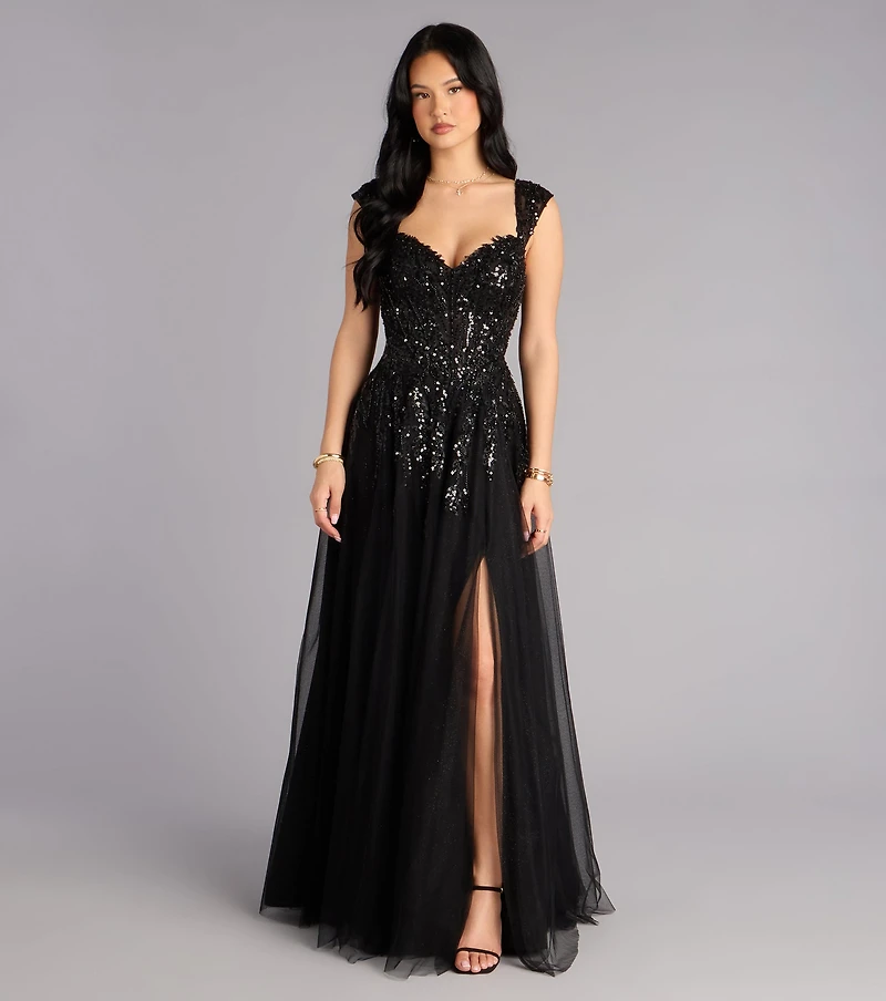 Ashley Applique Lace-Up Tulle Ball Gown