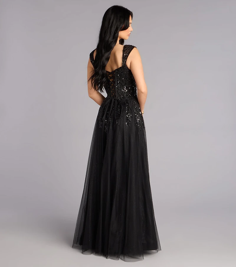 Ashley Applique Lace-Up Tulle Ball Gown