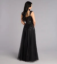 Ashley Applique Lace-Up Tulle Ball Gown