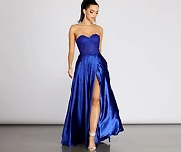 Maya Floral Applique Satin A-Line Dress