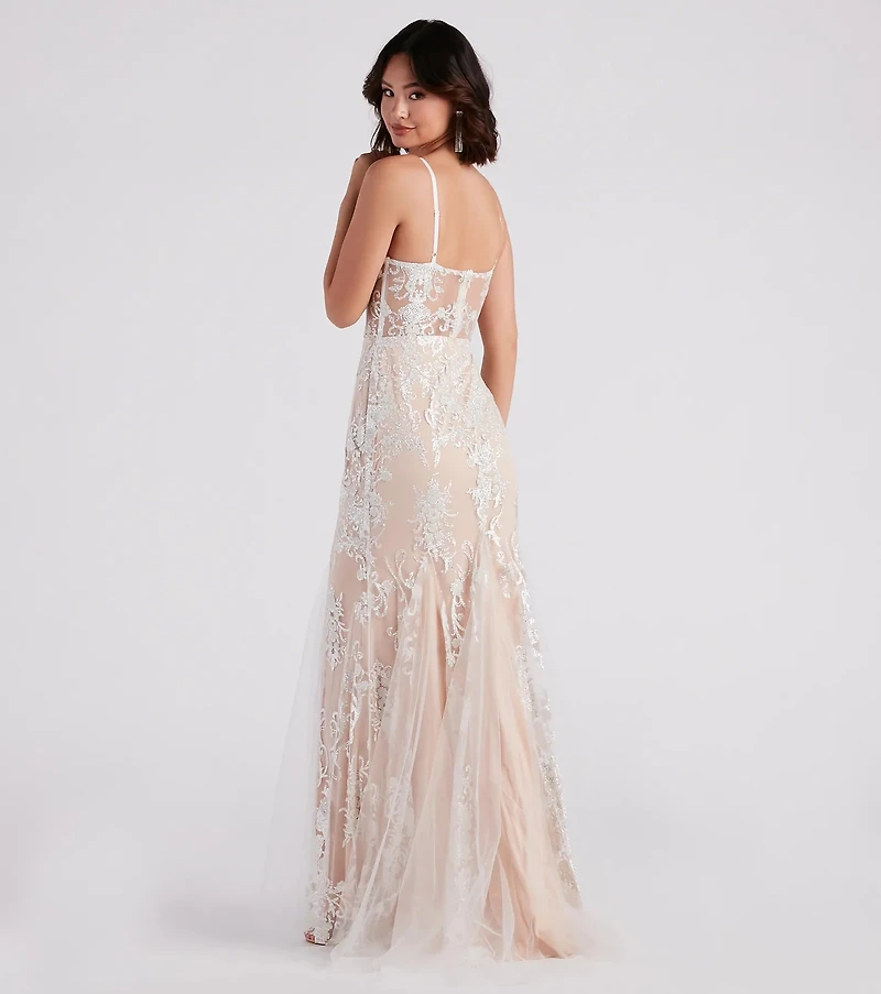 Keria Formal Glitter Lace Mermaid Dress