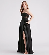 Danica Rhinestone Lace Satin Formal Dress