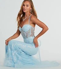 Kennedy Tulle Lace-Up Sequin Glitter Mermaid Gown