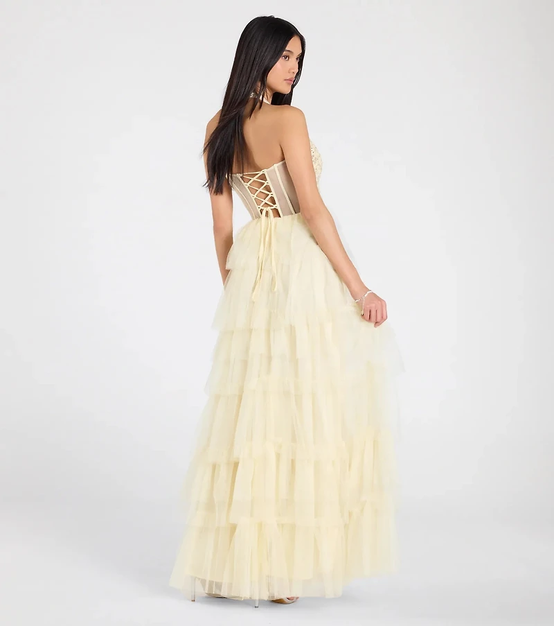 Bristol Floral Applique Ruffled Tulle Ball Gown