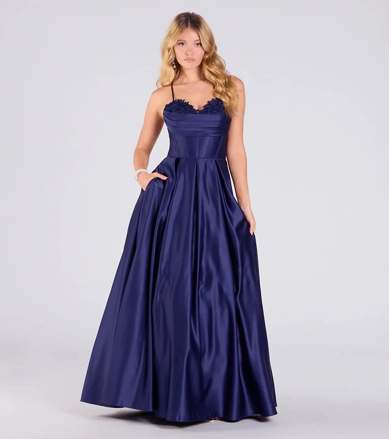 Windsor Tessa Corset Lace-Up A-Line Satin Ball Gown | Westland Mall