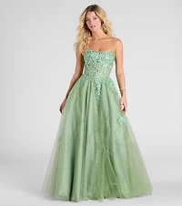 Petra Sequin Floral Applique Glitter Tulle Gown