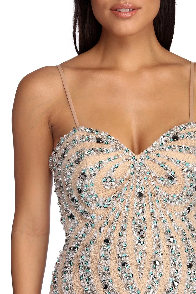 Kari Strapless Beaded Tulle Dress