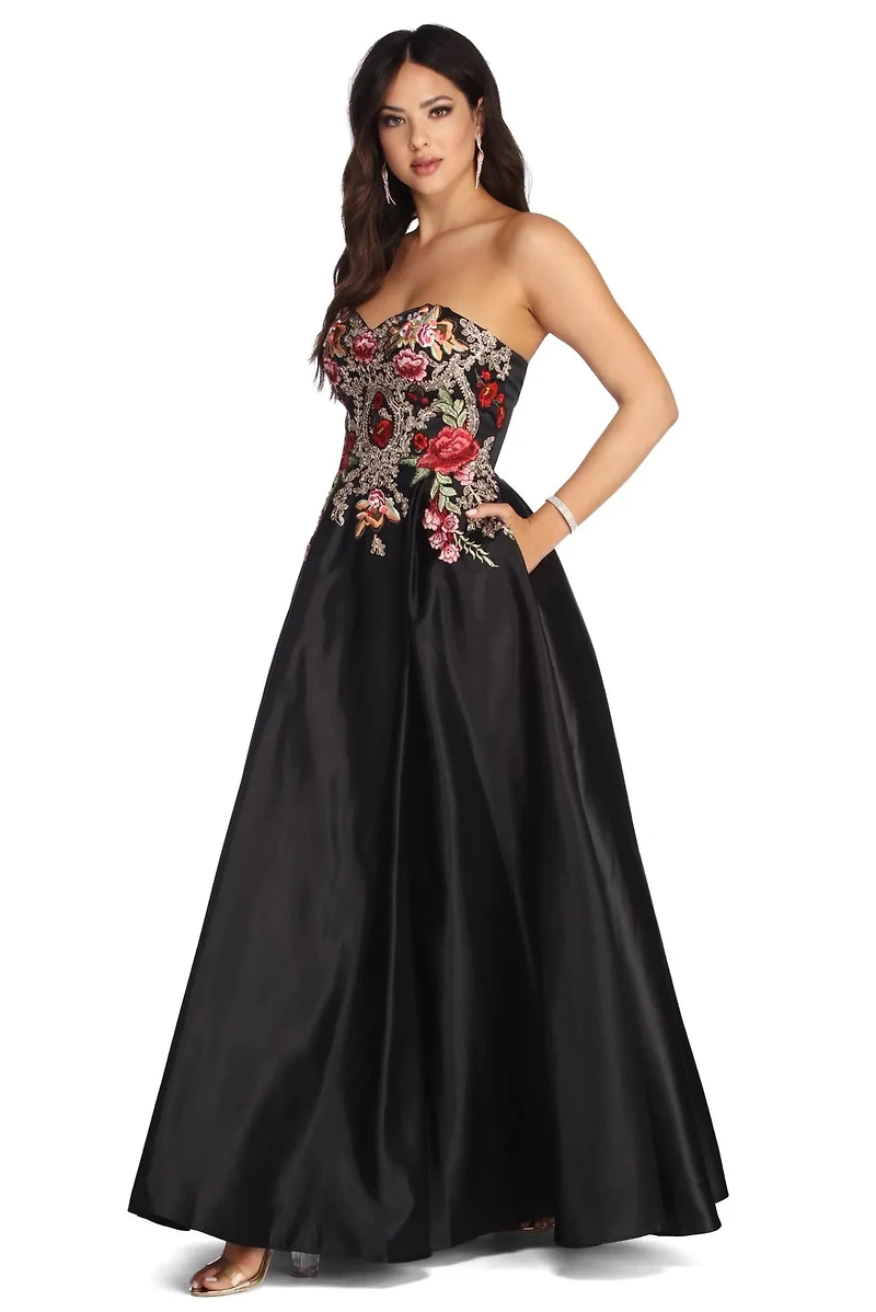 Joanne Floral Satin Ball Gown
