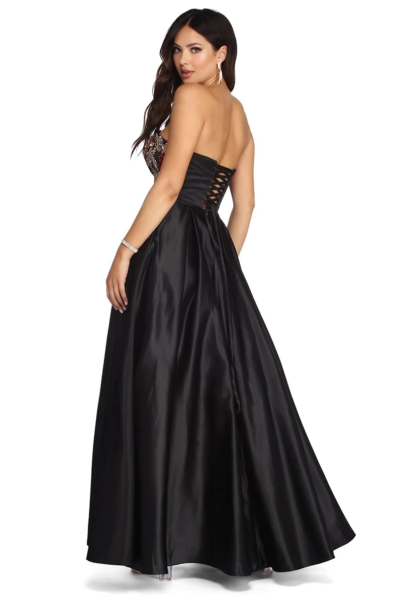 Joanne Floral Satin Ball Gown