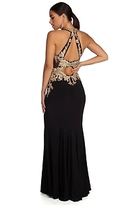 Dina Formal Metallic Open Back Dress