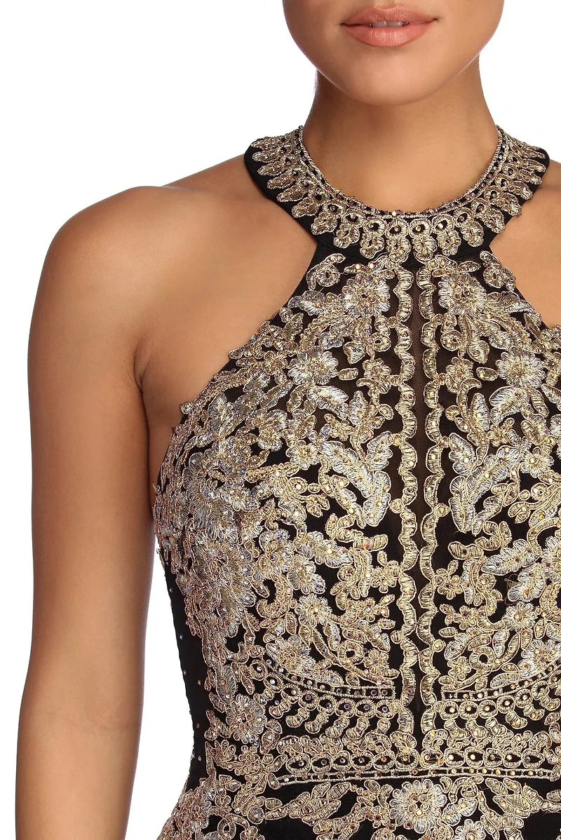 Dina Formal Metallic Open Back Dress