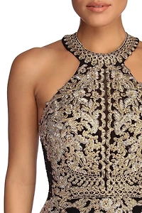 Dina Formal Metallic Open Back Dress