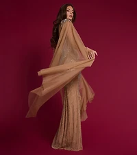 Kayte Rhinestone Mermaid Dress With Cape