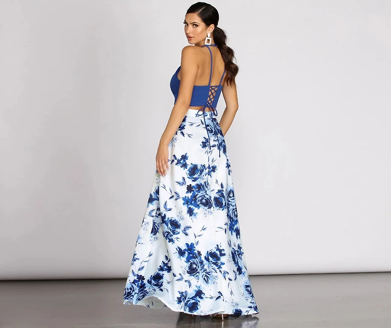 Alma Two Piece Satin & Crepe Dress