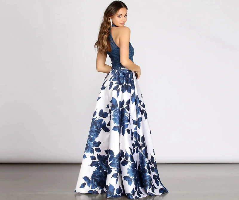 Delia Two Piece Glitter & Satin A-Line Dress