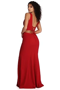 Roxanna Formal Lattice Two Piece Dress