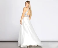 Atara Iridescent Sequin Two Piece Satin Dress