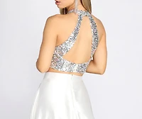 Atara Iridescent Sequin Two Piece Satin Dress